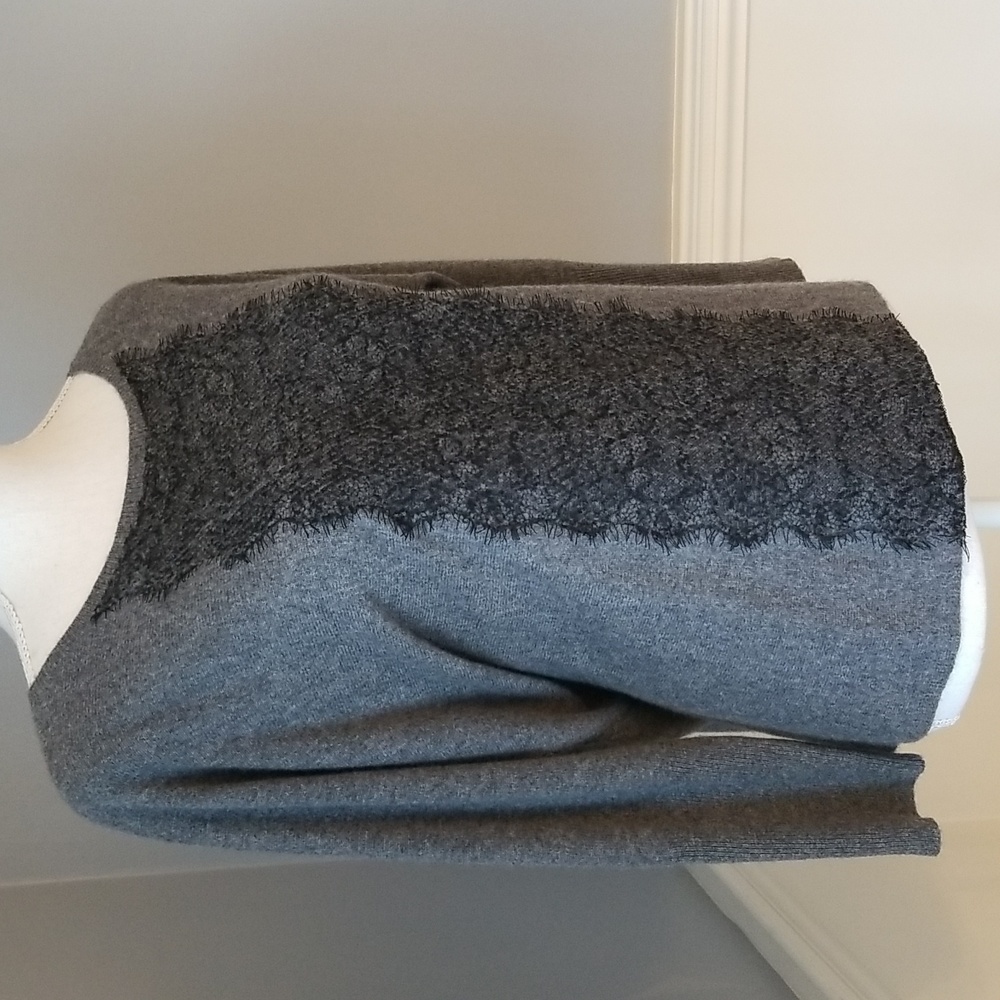 GARNET HILL LACE INLAY CASHMERE SWEATER COLOR COAL- NEW - Picture 3 of 7